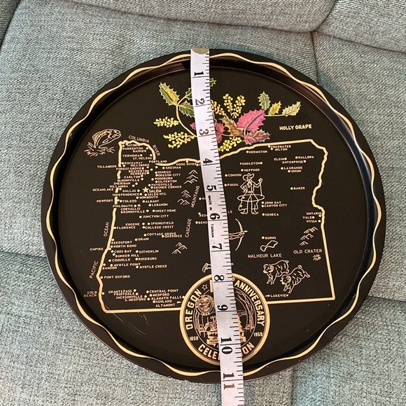 Oregon State Map Vintage Metal Serving Trays | Black and Gold w/ Rhododendron - Picture 9 of 9